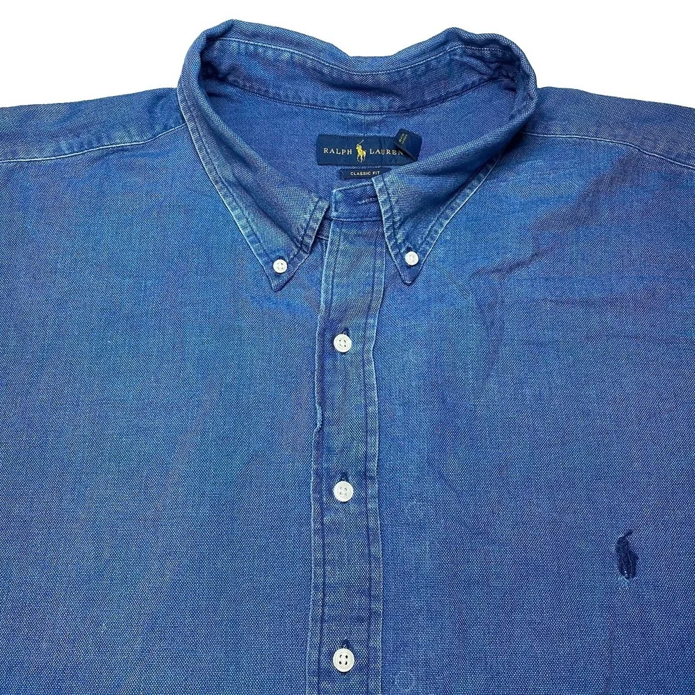 Ralph Lauren Shirt 4XB S/S Button Down Midweight Cotton Blue